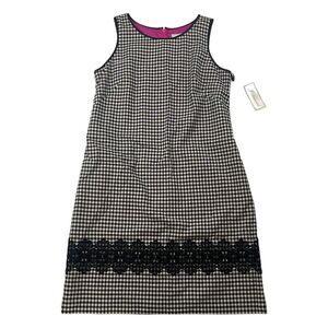 NWT Jessica Howard Gingham Plaid Black White Sleeveless Shift Dress Sz 12 Lined